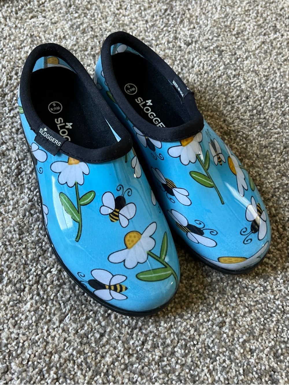 Sloggers Lovely Short Waterproof Rain Clogs-  Summer Bees Daisies size 6